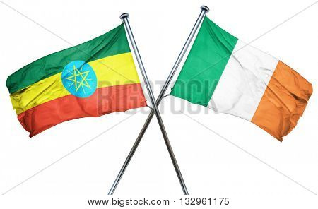 Ethiopia flag with Ireland flag, 3D rendering