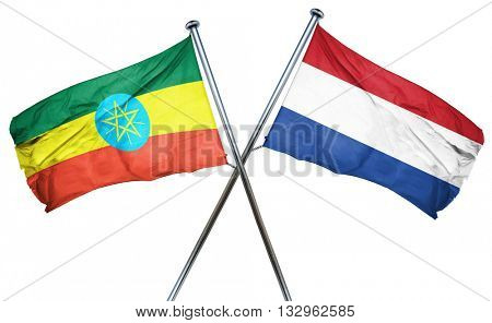 Ethiopia flag with Netherlands flag, 3D rendering