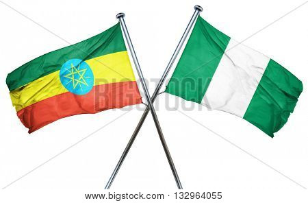Ethiopia flag with Nigeria flag, 3D rendering