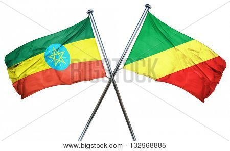 Ethiopia flag with Congo flag, 3D rendering
