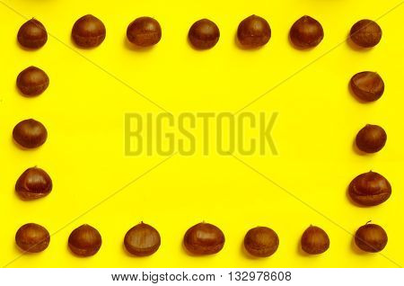 Chestnuts pattern on yellow background top view chestnut castanea