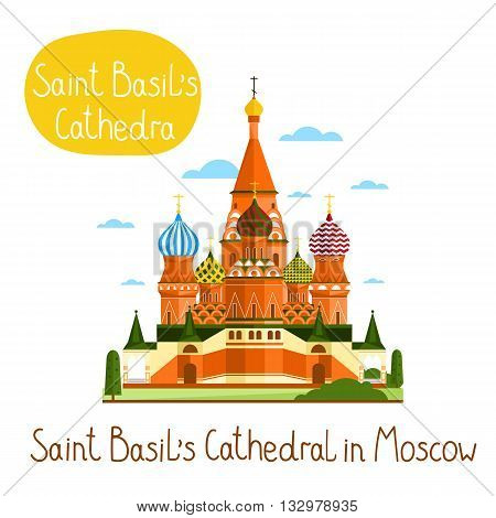 Saint Basil's Cathedral in Moscow. Famous world landmarks icon concept. Journey around the world. Tourism and vacation theme. Modern design flat vector illustration.