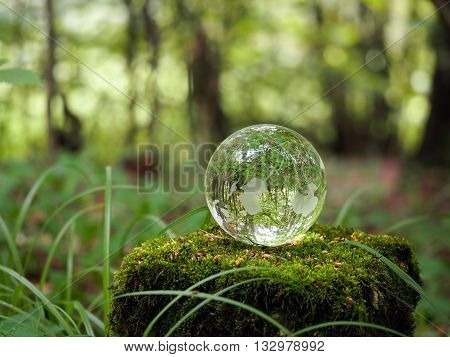 Globe in the forest. Ball on a stump with moss.
Glass - a material, concepts and themes, concepts, environment, nature