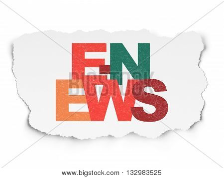 News concept: Painted multicolor text E-news on Torn Paper background