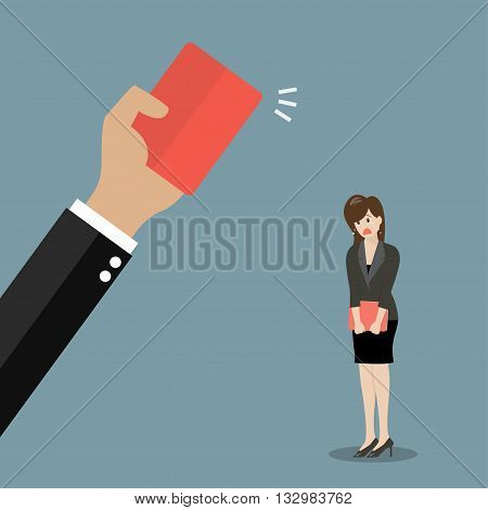 Hand of boss showing a red card to woman employee