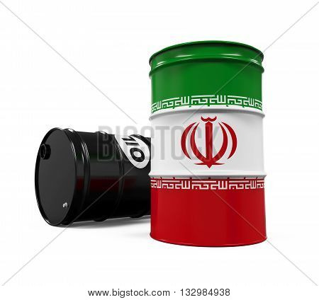 Iran Flag Oil Barrel isolated on white background. 3D render