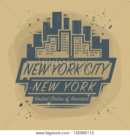 Stamp or label with name of New York City, New York, vector illustration