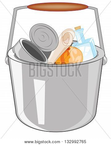 Pail of the full rubbish on white background is insulated