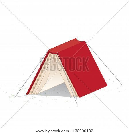 illustration vector red book cover on white background that looks like a tent refer reading is relax and rest.