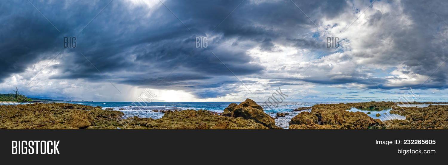 Panoramic View Three Image Photo Free Trial Stock Panoramic View Of Three Tables Beach Oahu Hawaii