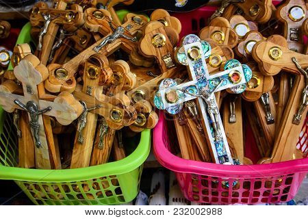 Closeup Of Handcrafted Decorative Objects Sold In A Souvenirs Shop In The Bazaar Of The Old City Of 