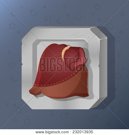 Game Icon Of Pouch In Cartoon Style. Bright Design For App User Interface. Bag For Magic Component, 