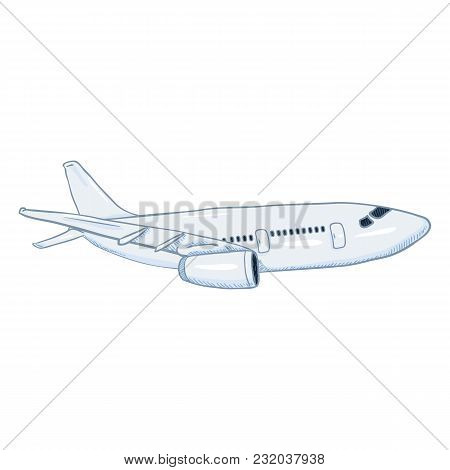 Vector Cartoon White Passenger Airplane. Commercial Aviation Aircraft.