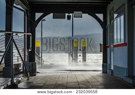 German Sign In A Winter Gale At A Ships Dock
