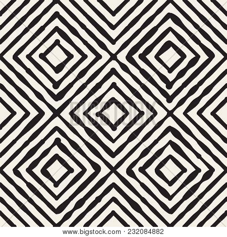 Hand Drawn Striped Seamless Pattern With Brushstrokes Tiling. Abstract Freehand Stilish Texture For 
