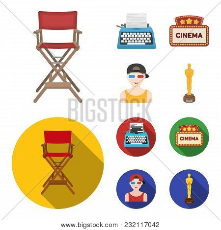 Chair Of The Director, Typewriter, Cinematographic Signboard, Film-man. Films And Cinema Set Collect