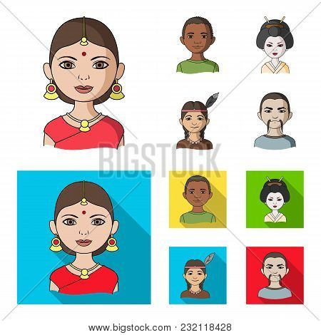 Indian Woman, African, Japanese, Indian. Human Race Set Collection Icons In Cartoon, Flat Style Vect