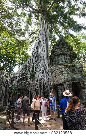 Siem Reap, Cambodia - August 5th, 2016:ta Prohm, Part Of Khmer Temple Complex, Asia. Siem Reap, Camb