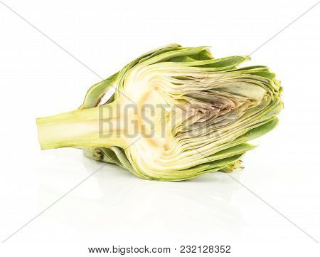 One Globe Artichoke Half Isolated On White Background Fresh Cut Raw