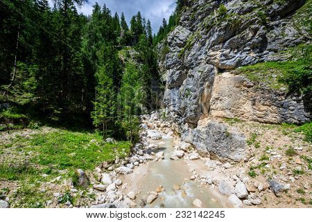 View of a mountain river in Dolomites, Fiames, Cortina dÃ¢??Ampezzo  