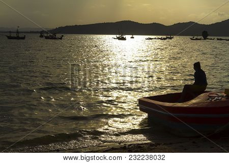 The Beach Bang Boet Silhouette With Sunset At Chumphon Province Thailand Is Famous For Travel