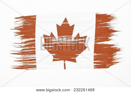 Art Brush Watercolor Painting Of Canadian Flag Blown In The Wind Isolated On White Background.