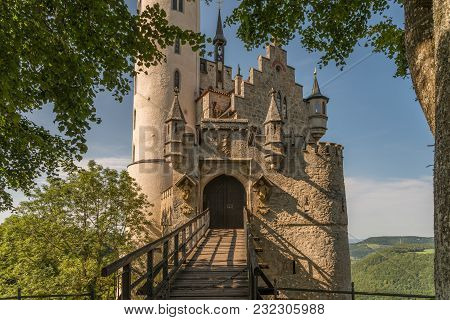 Castle Lichtenstein With Entrance Gate And Drawbridge