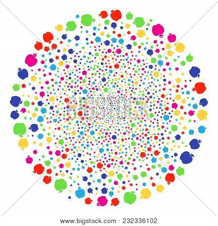 Bright Apple Sparkler Globula. Vector Globula Explosion Designed From Random Apple Objects. Multicol