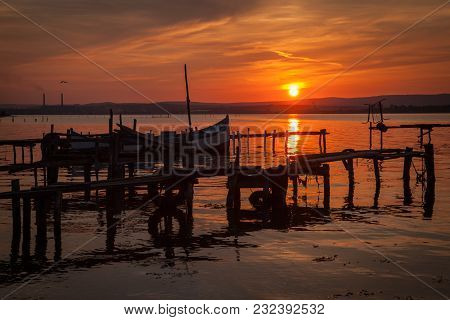 Old Fishing Boats At Sunset On Varna Lake