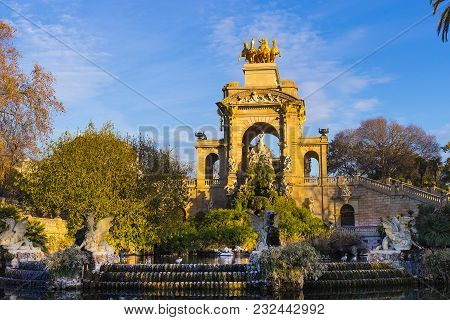 Fountain Cascada Monumental In The Park In The City Of Barcelona In Spain