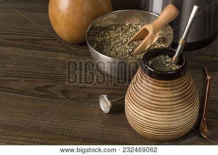 Traditional Yerba Mate Drink In Matero With Bombilla Straw