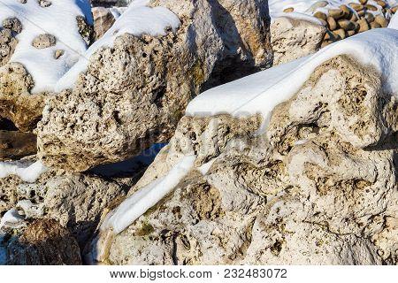 Fragment Of A Wall Made Of Stone. Stone Wall.
