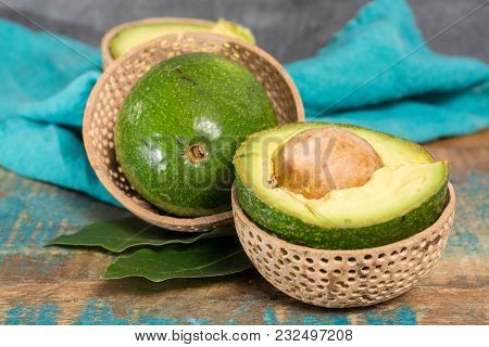 Green Ripe Tasty Ryan Avocado With Big Round Seed, Ready To Eat.