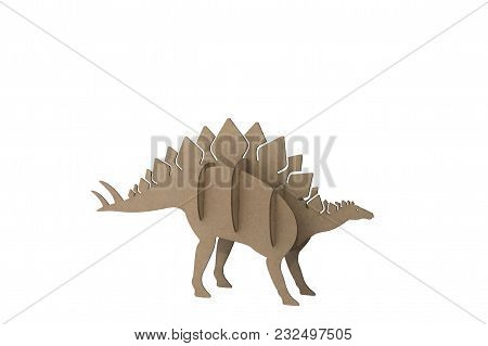 Stegosaurus Toy Isolated On White Background. Paper Dinosaur Made Out Of Cardboard.