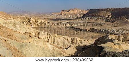 Panoramic View On Biggest Canyon In Israel Near Mizpe Ramon In Negev Desert
