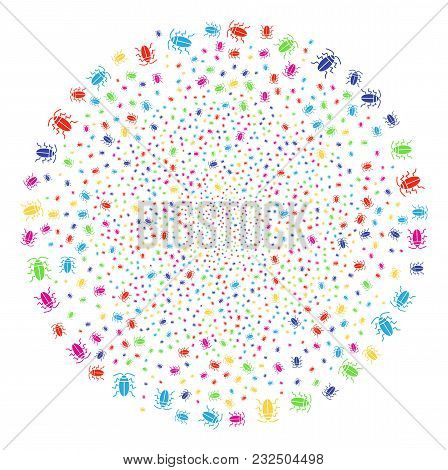 Multi Colored Cucaracha Carnival Spheric Cluster. Vector Round Cluster Burst Created With Scatter Cu
