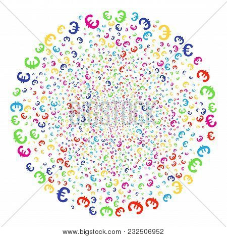 Multi Colored Euro Symbol Carnival Globula. Vector Cluster Fireworks Done By Scattered Euro Symbol O