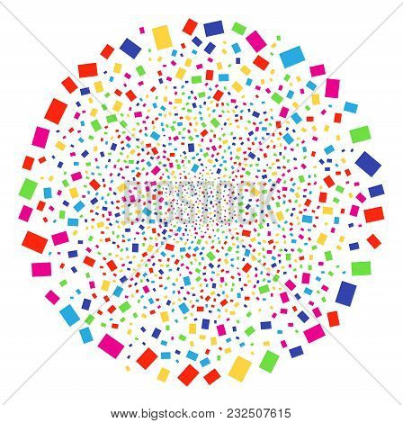 Psychedelic Filled Rectange Burst Round Cluster. Vector Round Cluster Explosion Designed With Random