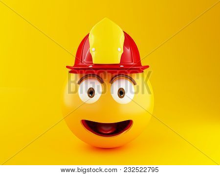 3d Ilustration. Fireman Emoji With Helment. Safety And Social Media Concept.