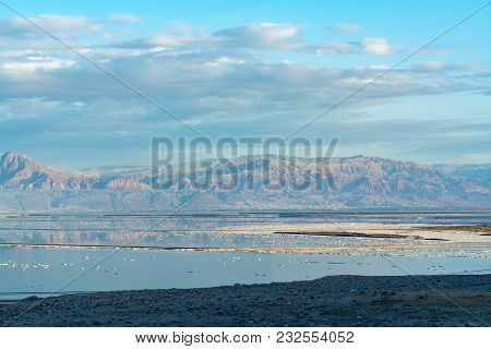 Sunset Over Dead Sea, Full Of Minerals Near Town Ein Bokek, Place For Medical Treatments, Climatothe