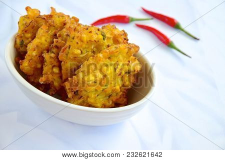 Traditional Indonesian Food Corn Fritters With Red Chili
