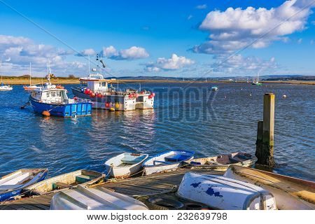 Keyhaven, United Kingdom - February 11: This Is A Sea View Of Boats At The Docks In Keyhaven Near Th