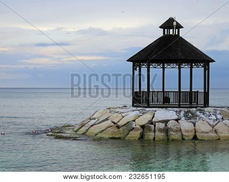 Beautiful And Relaxing Ocean View Of Gazebo In Montego Bay Jamaica