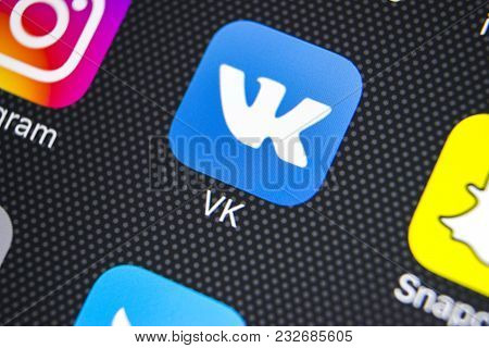 Sankt-petersburg, Russia, March 24, 2018: Vkontakte Application Icon On Apple Iphone X Screen Close-
