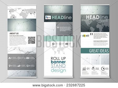 Set Of Roll Up Banner Stands, Flat Design Templates, Abstract Geometric Style, Modern Business Conce