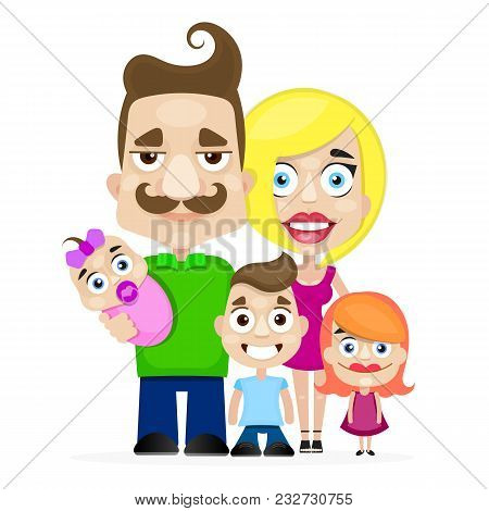 Happy Family Portrait. Happy Family Gesturing With Cheerful Smile.