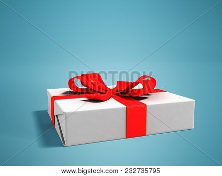 Gift Medium White Paper With A Red Ribbon Perspective 3d Render On Blue Background With A Shadow