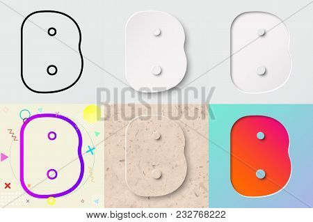 Vector Illustration Set Of Cute Bold Rounded Letter B With Outline, 3d Paper Cut, Embossing, Neo Mem