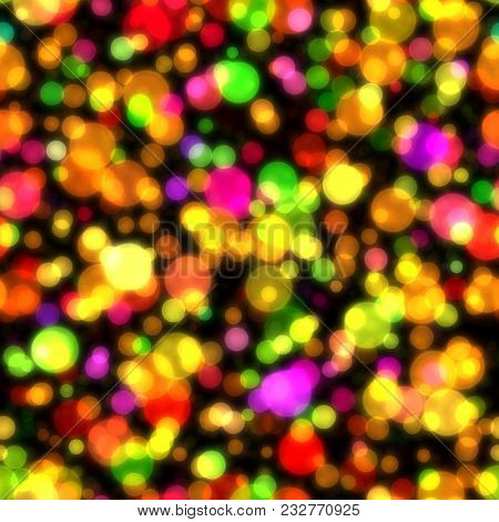 Seamless Glow Bokeh Spray Background. Abstract Colorful Square Pattern With Glitter Particles With D