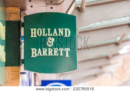 Daventry Uk March 13 2018: Holland And Barrett Logo Sign In Daventry Town Centre.
